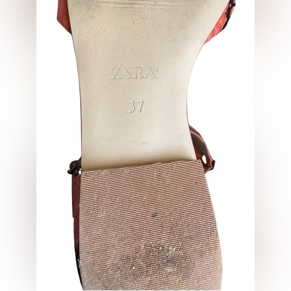 Zara Basic Women's Coral orange and Black snakeskin Strappy Sandals sz 37 Boho - Picture 7 of 8